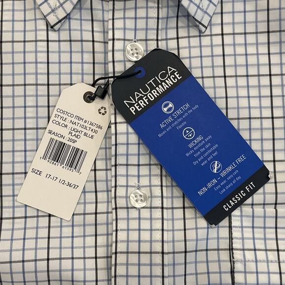 Nautica NWT Classic-Fit Wrinkle-Resistant Plaid Button-Down Shirt Blue Plaid XL - Picture 9 of 12